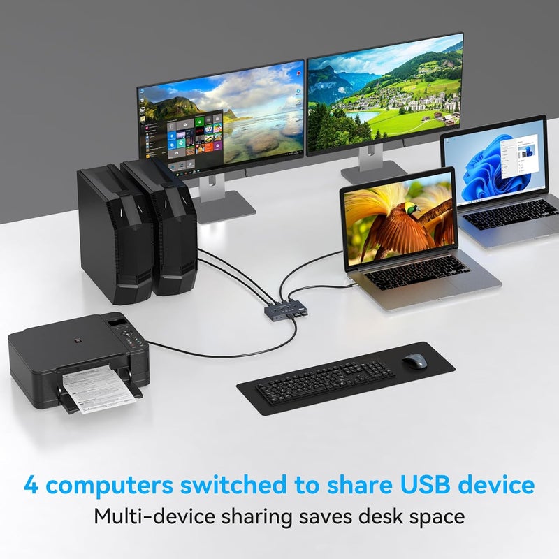 PVBCTCSID 10Gbps USB 3.2 Switch 4 Computers Share 4 Peripherals 4 Port USB Switcher for Mouse Keyboard Printer with Remote and Cables - Image 3